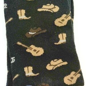Brown Dog Country Socks Mens Large Guitar Cowboy Boots Black Novelty Socks